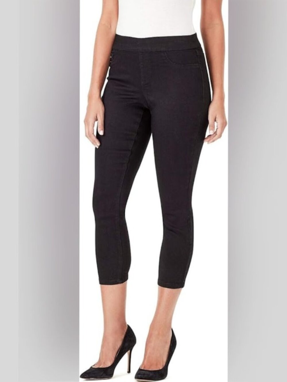 Nine West Grey Cropped Pants Denim Jeggings Heidi Jeans Gray Black Size 12 Large